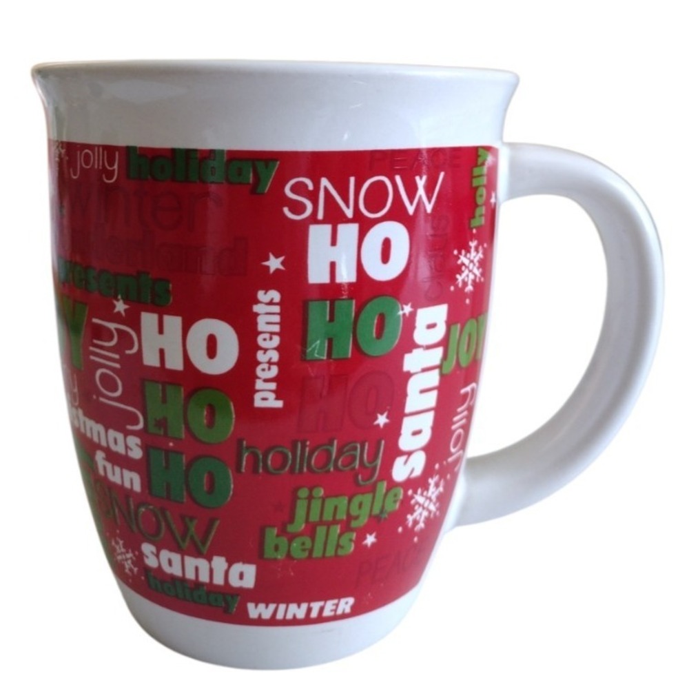 Vintage ROYAL NORFOLK‎ Holiday Coffee Mug Holiday Words Red & White Green 9 oz